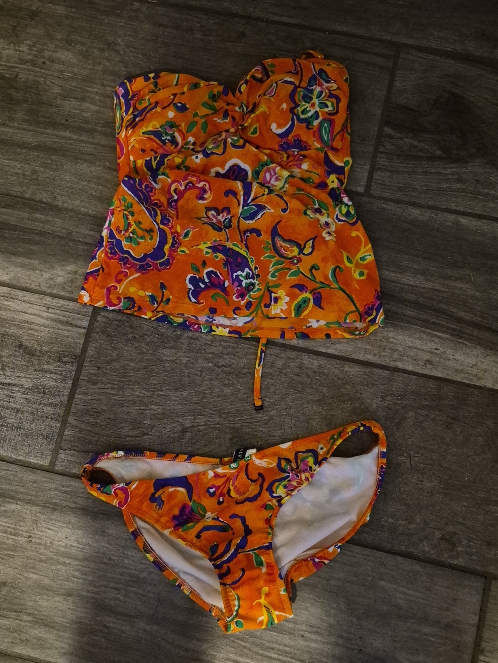 Ralph Lauren Orange Floral Bandeau Tankini with Multicolor Print 2 piece